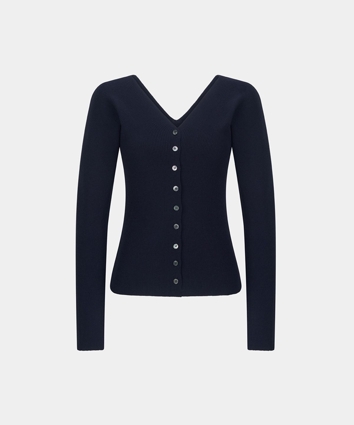 노이스(NOICE) W V-NECK RIBBED KNIT CARDIGAN - DARK NAVY