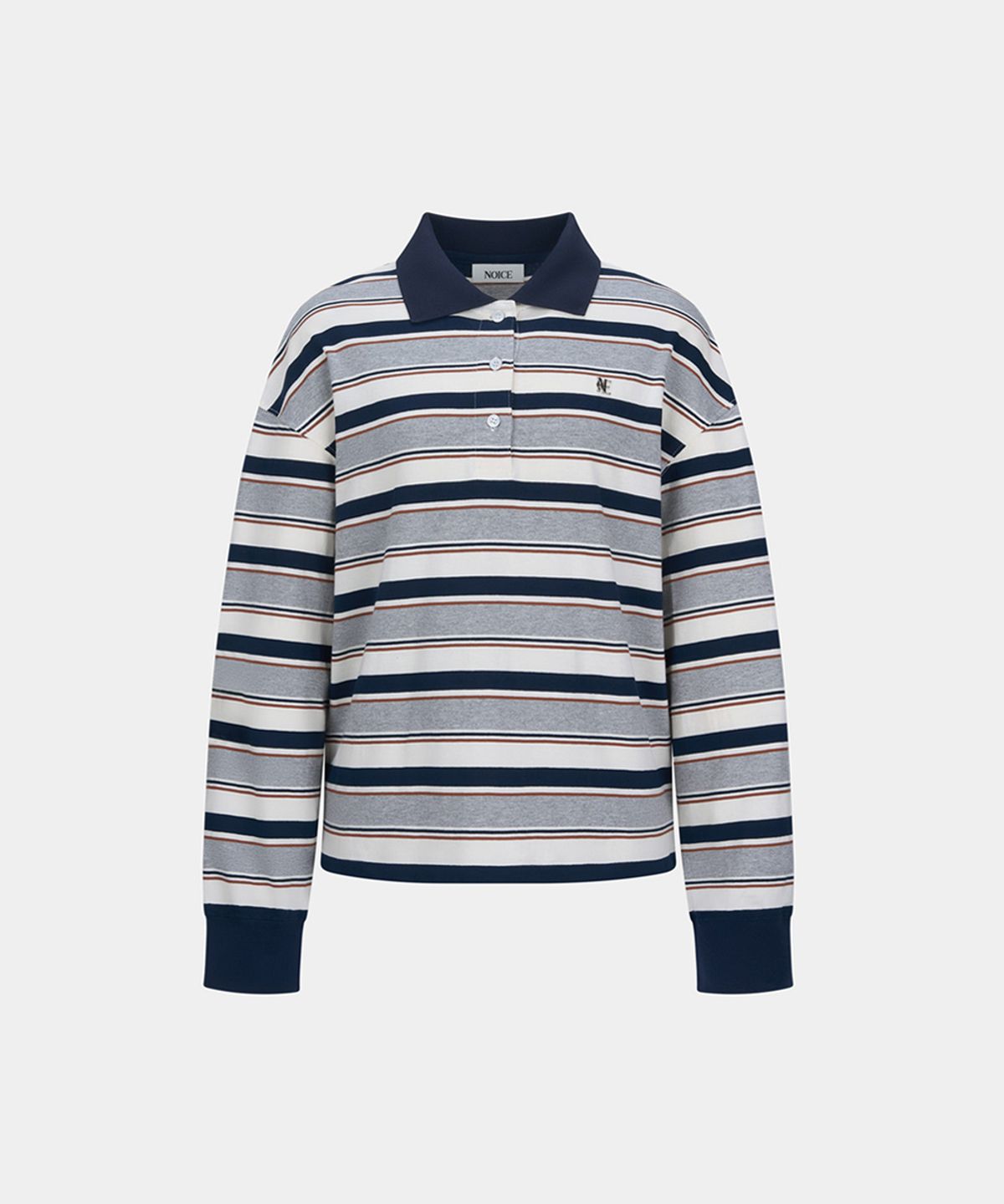 노이스(NOICE) W COTTON LOGO STRIPED POLO SHIRT - GRAY