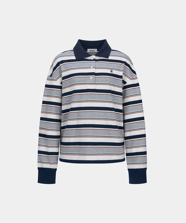 W COTTON LOGO STRIPED POLO SHIRT - GRAY