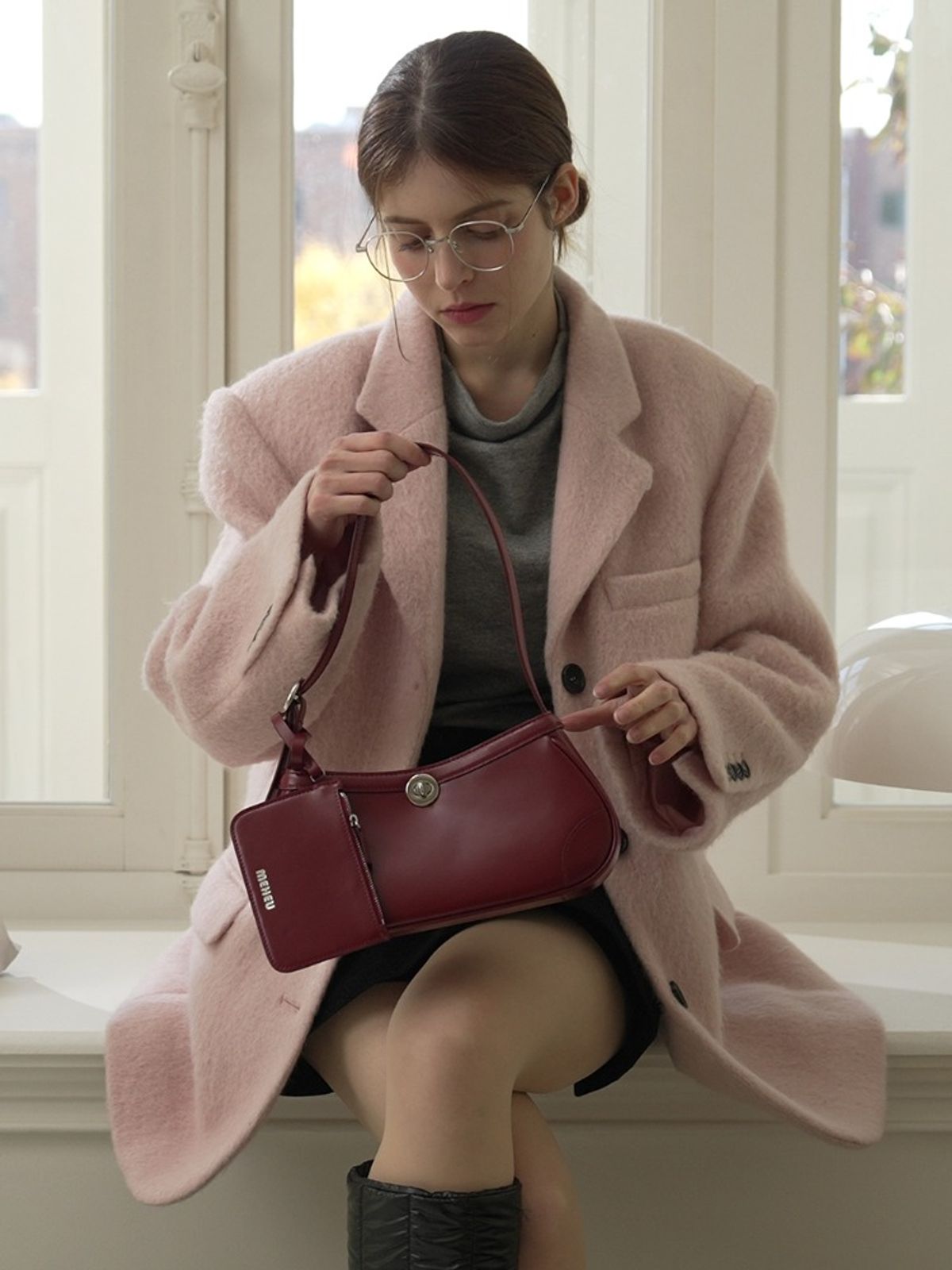 메흐(MEHEU) JENNA MINI HOBO BAG (black cherry)