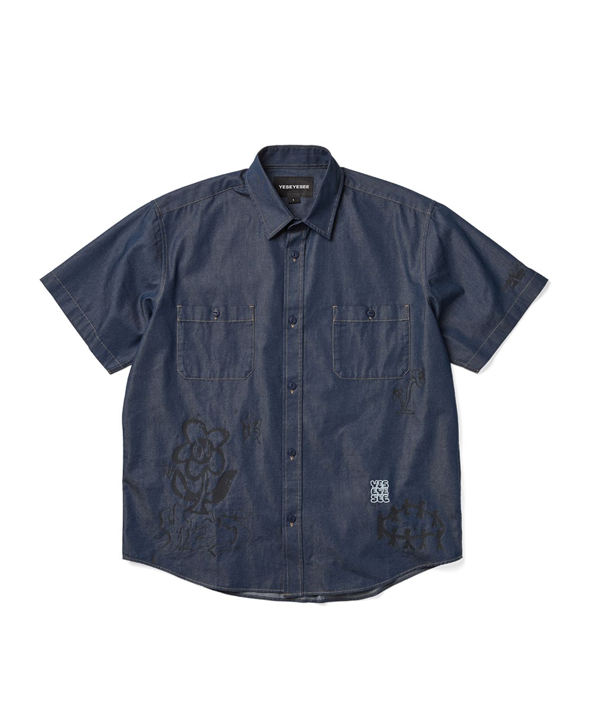 예스아이씨(YESEYESEE) Y.E.S Doodle Half Shirt Indigo
