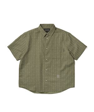 Y.E.S Font Plaid Half Shirt Green