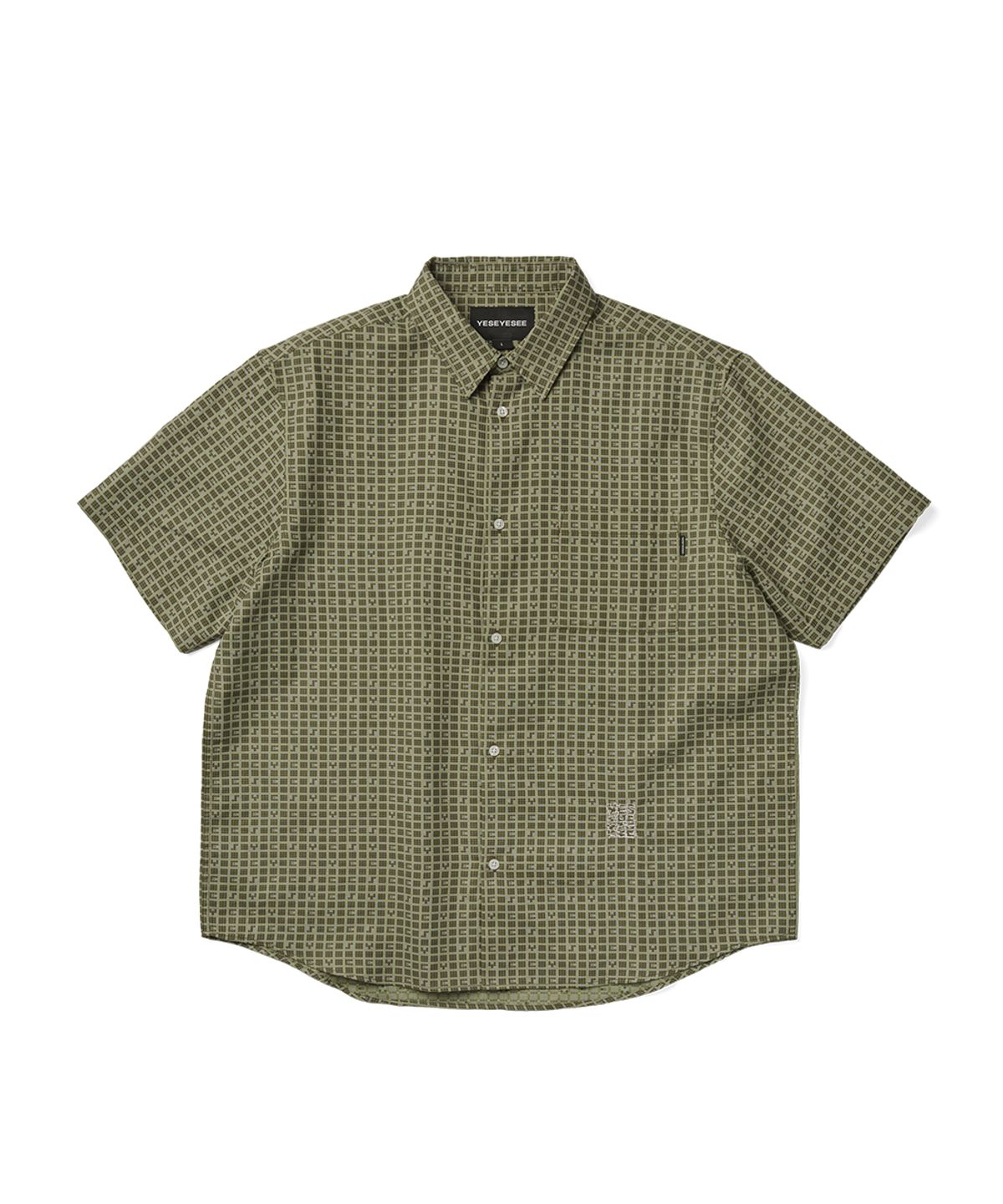 예스아이씨(YESEYESEE) Y.E.S Font Plaid Half Shirt Green