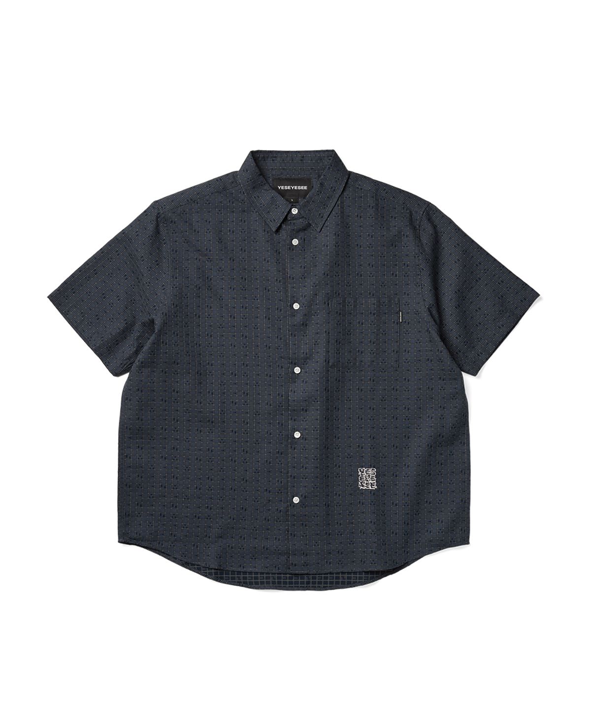 예스아이씨(YESEYESEE) Y.E.S Font Plaid Half Shirt Navy