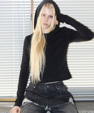 Diagonal Cut Slim Fit Hoodie Black