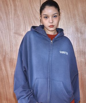 Faded Surfer Logo Hoodie Zip-Up - Washed Charcoal