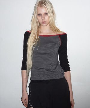 Stripe Raglan Stitch Tee Black