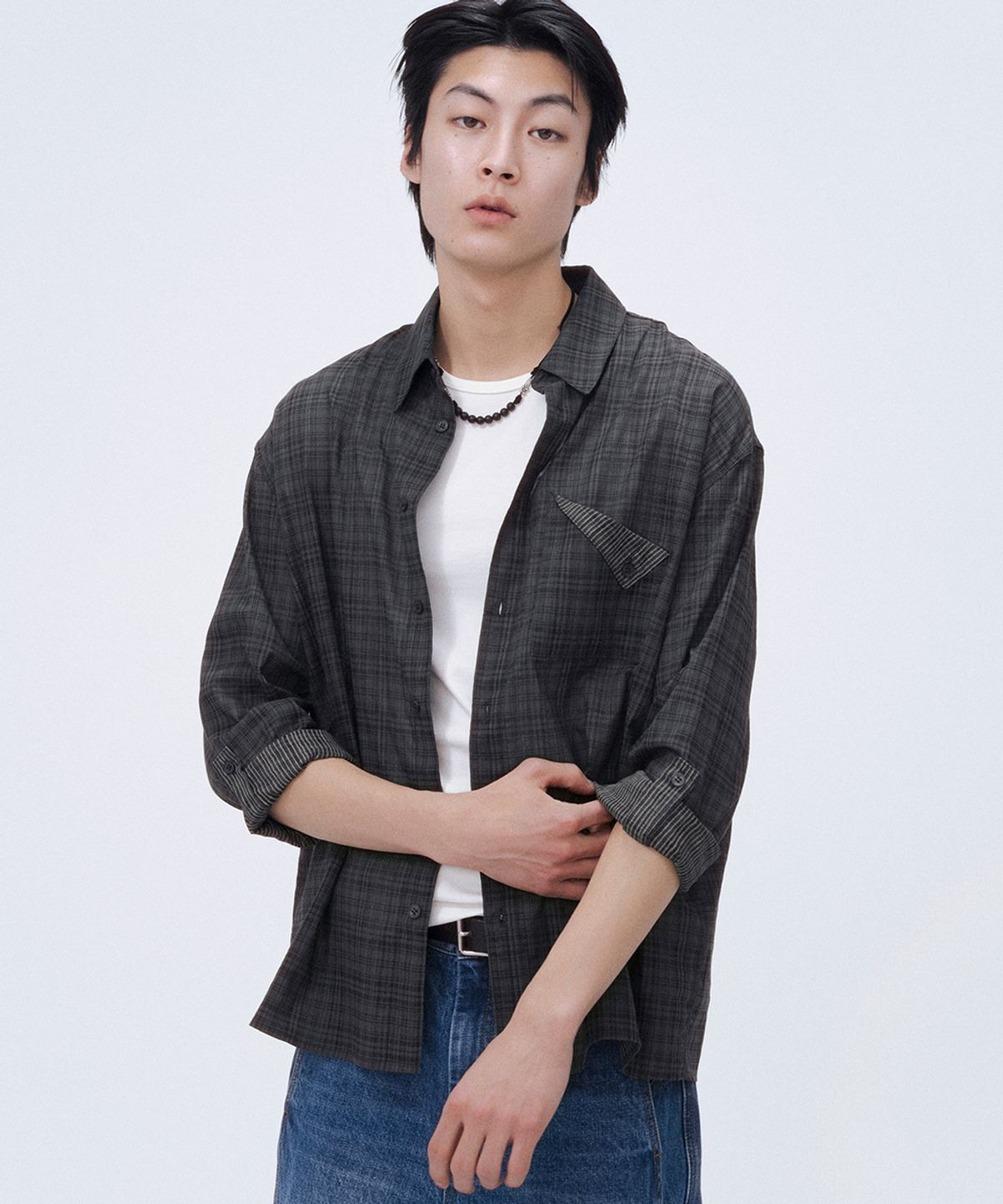 미세키서울 맨(MISEKISEOUL MEN) Rolled up check shirt KHAKI