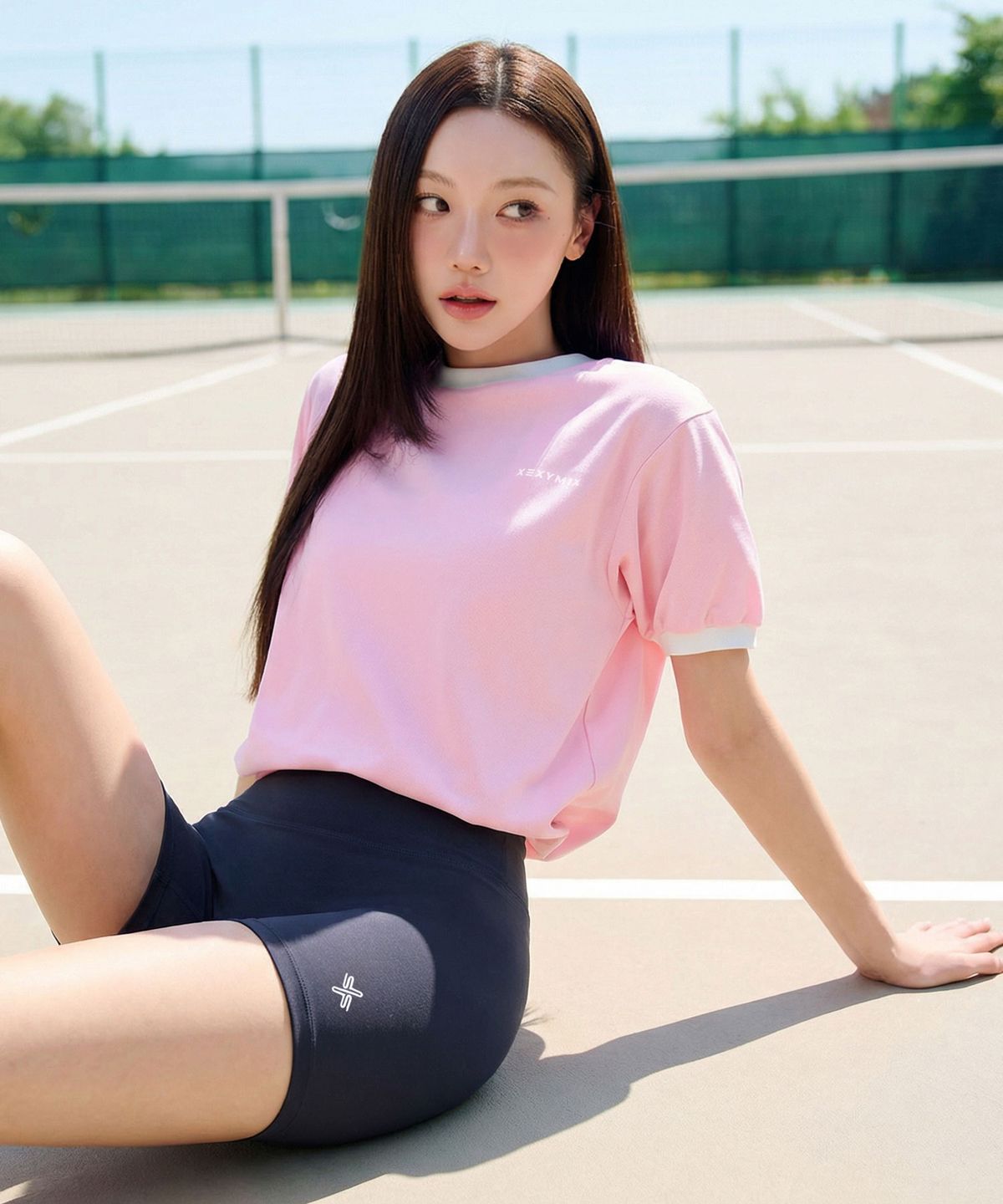 젝시믹스(XEXYMIX) 배색 파이핑 스트링 숏슬리브 XFL2TS1116