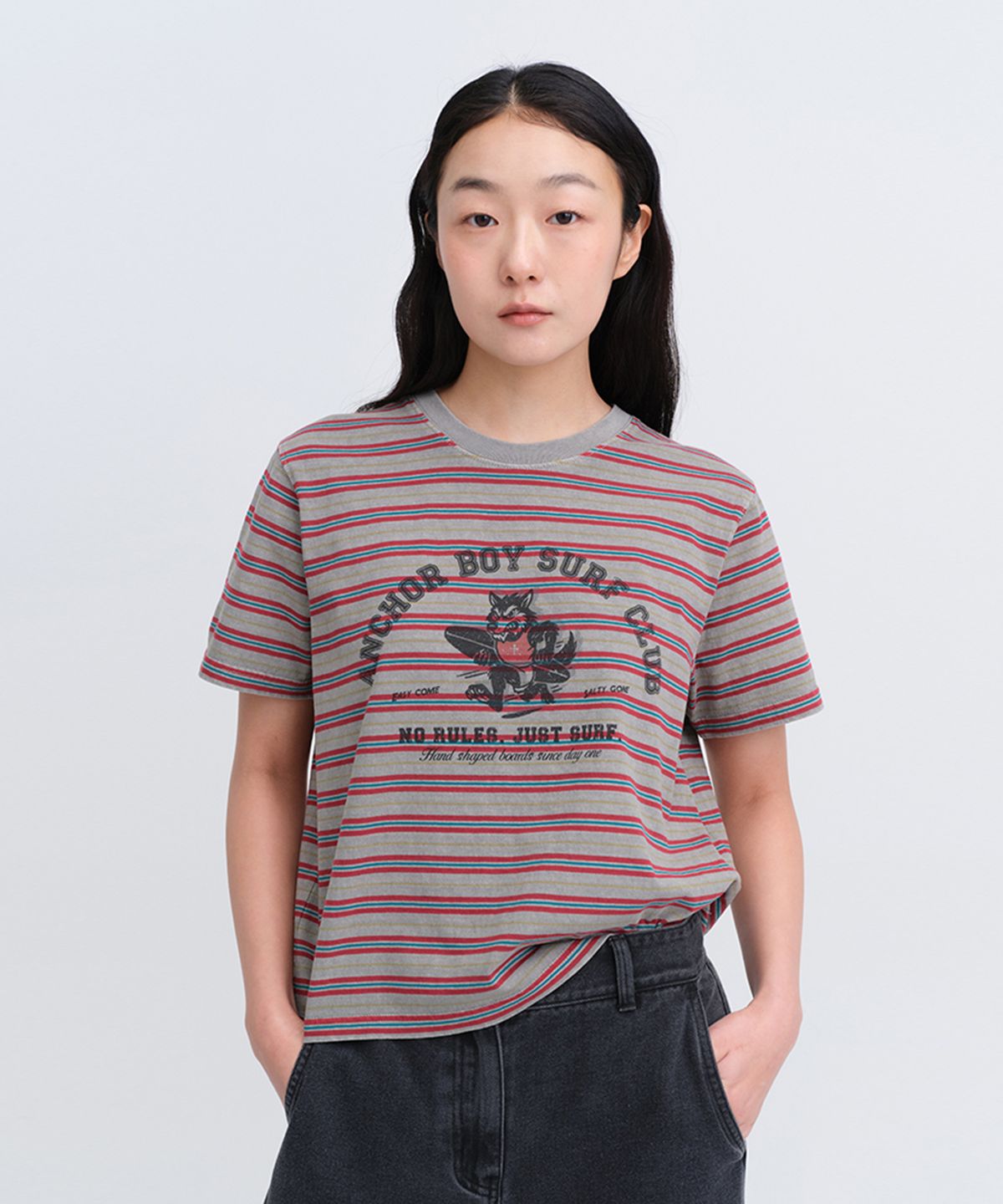 유니폼브릿지(UNIFORM BRIDGE) anchor boy stripe s/s t-shirt(womens) pigment grey