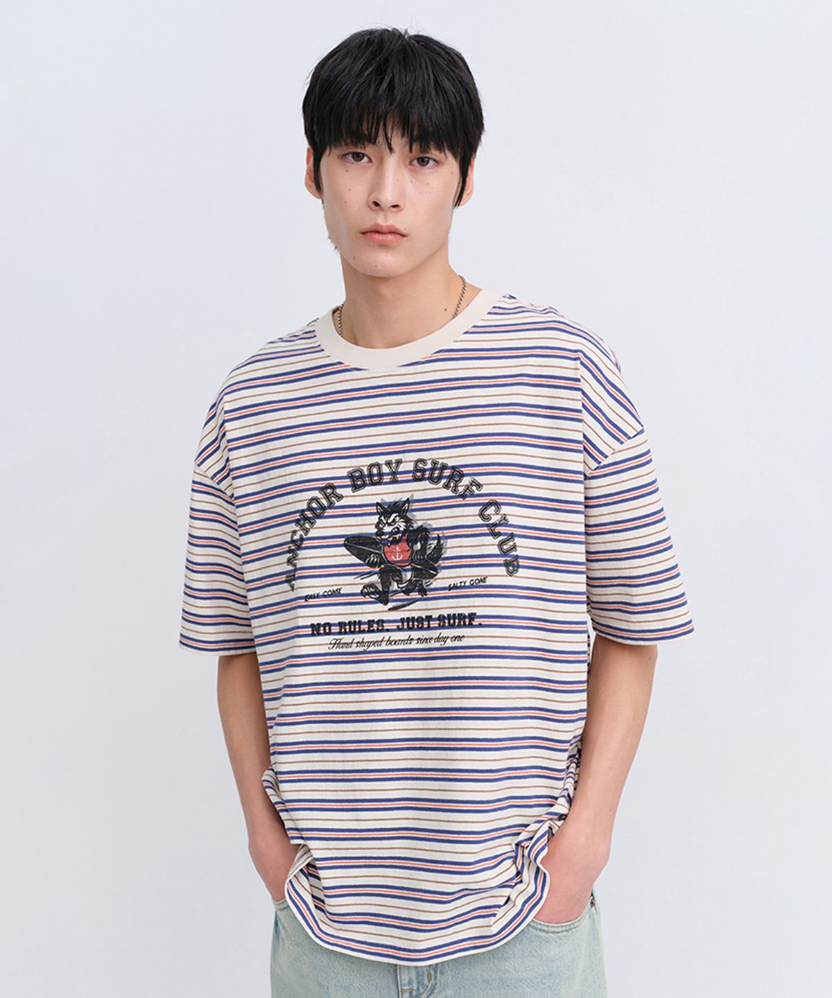 유니폼브릿지(UNIFORM BRIDGE) anchor boy stripe s/s t-shirt ivory