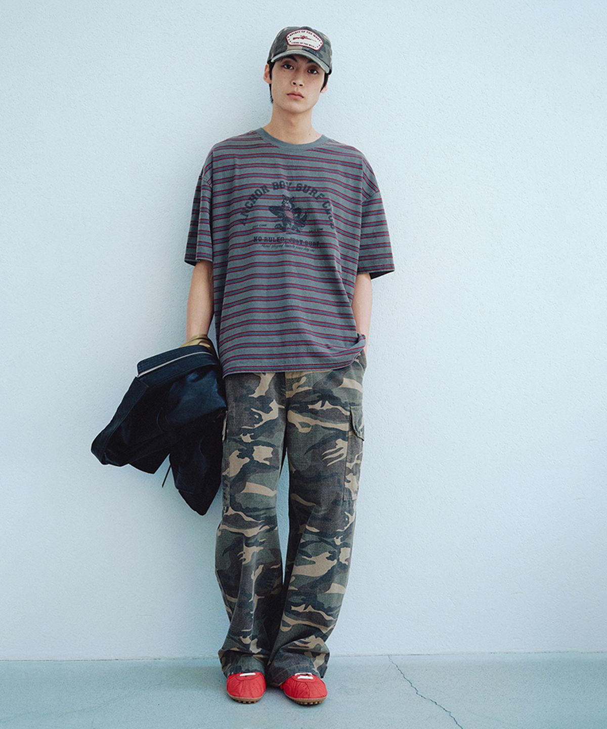 유니폼브릿지(UNIFORM BRIDGE) anchor boy stripe s/s t-shirt pigment charcoal
