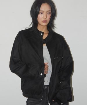 아일렛 포인트 스웨이드 비조 인시전 바이커 오버핏  블루종 자켓 [블랙]