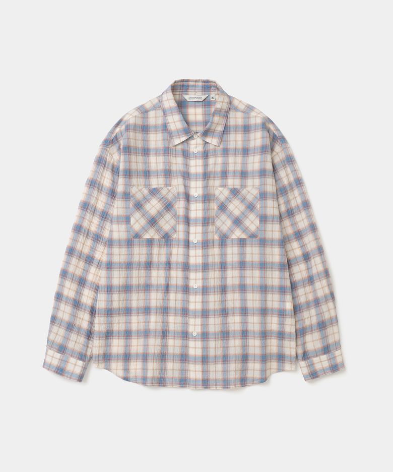 two pocket collar check shirt blue