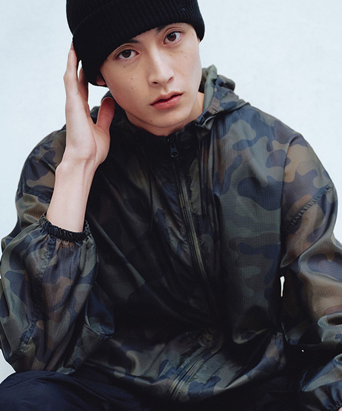 유니폼브릿지(UNIFORM BRIDGE) sheer hooded jacket camo