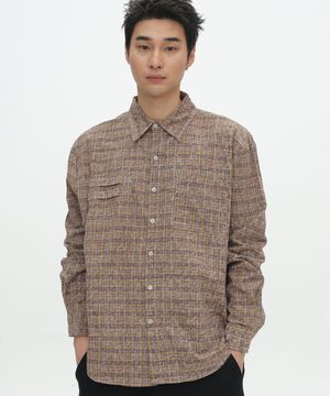 빈티지 워시드 타탄 체크 워싱 싱글 카라 오버핏 긴팔 셔츠_2COLOR
