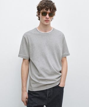 콘트라스트 넥 100% 코튼 티셔츠