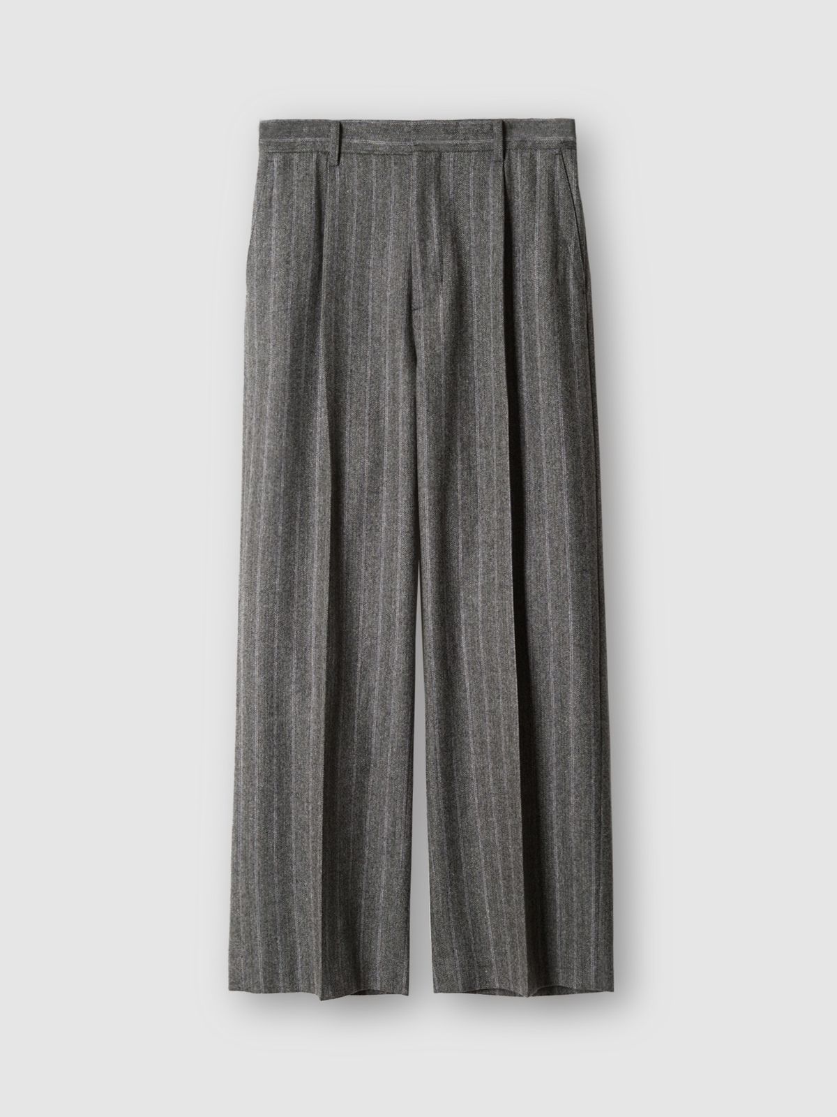 포커페이스(POKERFACE) HERRINGBONE STRIPE WIDE TROUSERS GREY