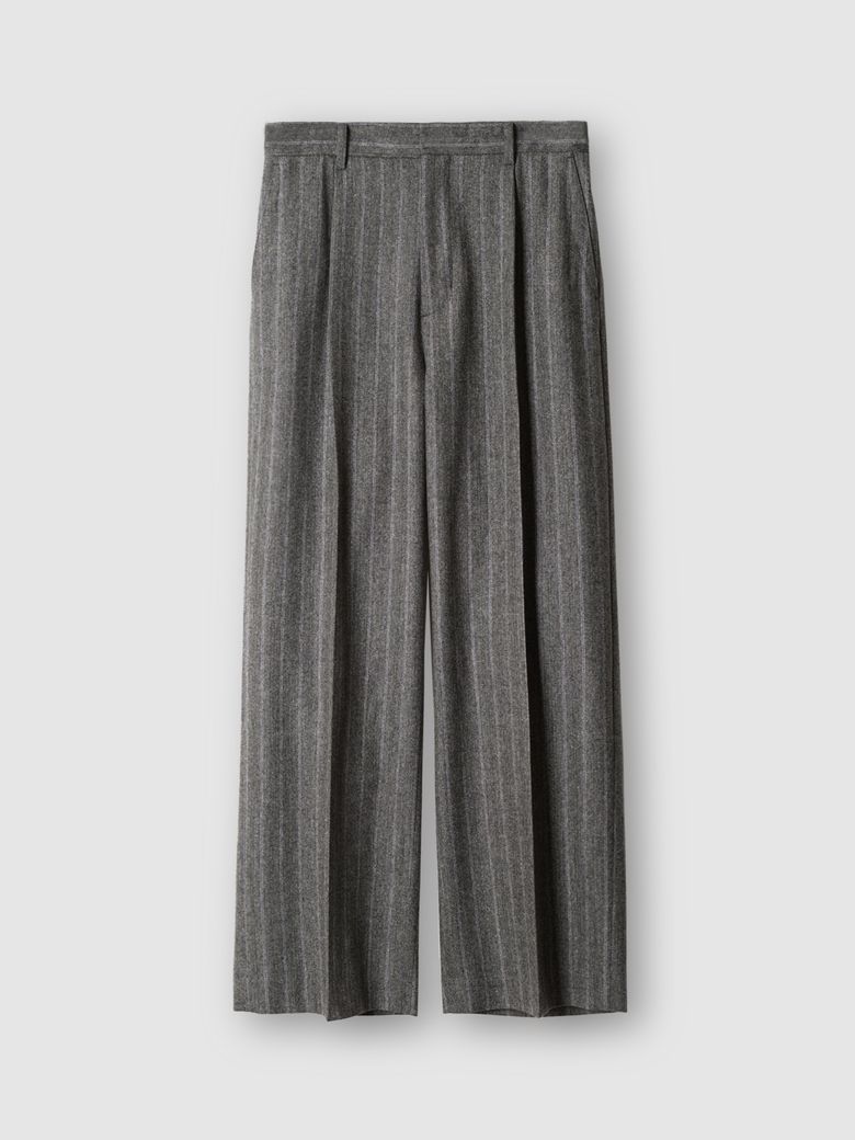 HERRINGBONE STRIPE WIDE TROUSERS GREY