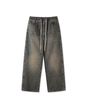 호리즌 샌드 밴딩 와이드 데님 팬츠_그레이