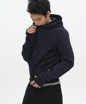 스냅 하이넥 베이직 인시전 라인 리벳 피티드 후드집업 자켓_2COLOR