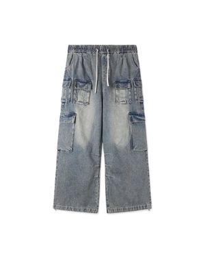 멀티 포켓 밴딩 와이드 데님 팬츠_라이트블루