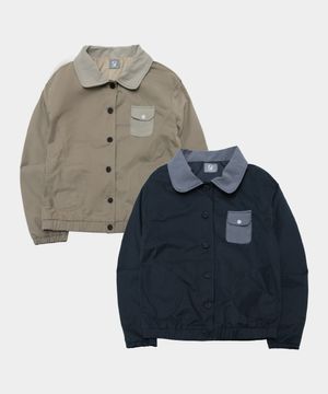 에센셜 버튼업 싱글 카라 코튼 워크 블루종 자켓  _2COLOR