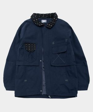 멀티 배색 포켓 스티치 포인트 유틸리티 야상 코트 자켓 [네이비]