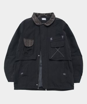 멀티 배색 포켓 스티치 포인트 유틸리티 야상 코트 자켓 [블랙]