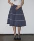 체크 배색 프릴 포인트 볼륨 플레어 캉캉 미디 스커트 [네이비]
