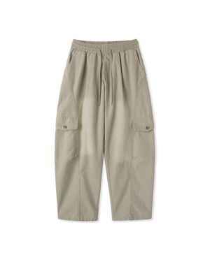 버티칼 포켓 카고 밴딩 와이드 팬츠_베이지