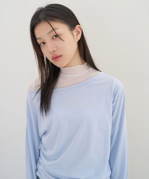 Layered Neck Long Sleeve T-Shirt (Morning Sky Blue)