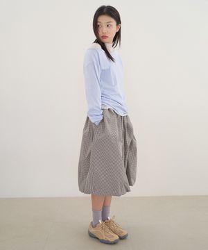 Memory Check Balloon Skirt (BEIGE)