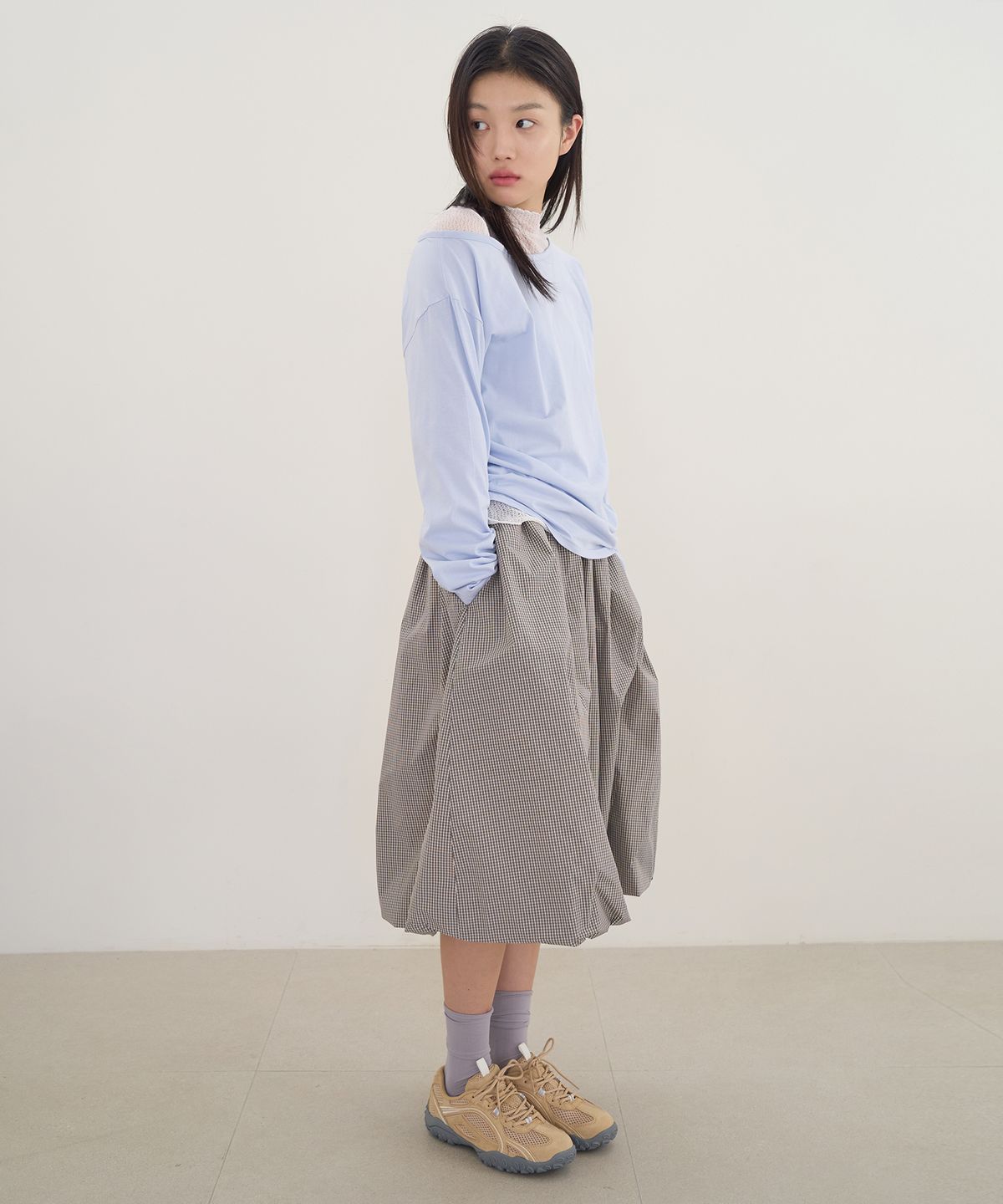 줄리아페페(JULIAPEPE) Memory Check Balloon Skirt (BEIGE)