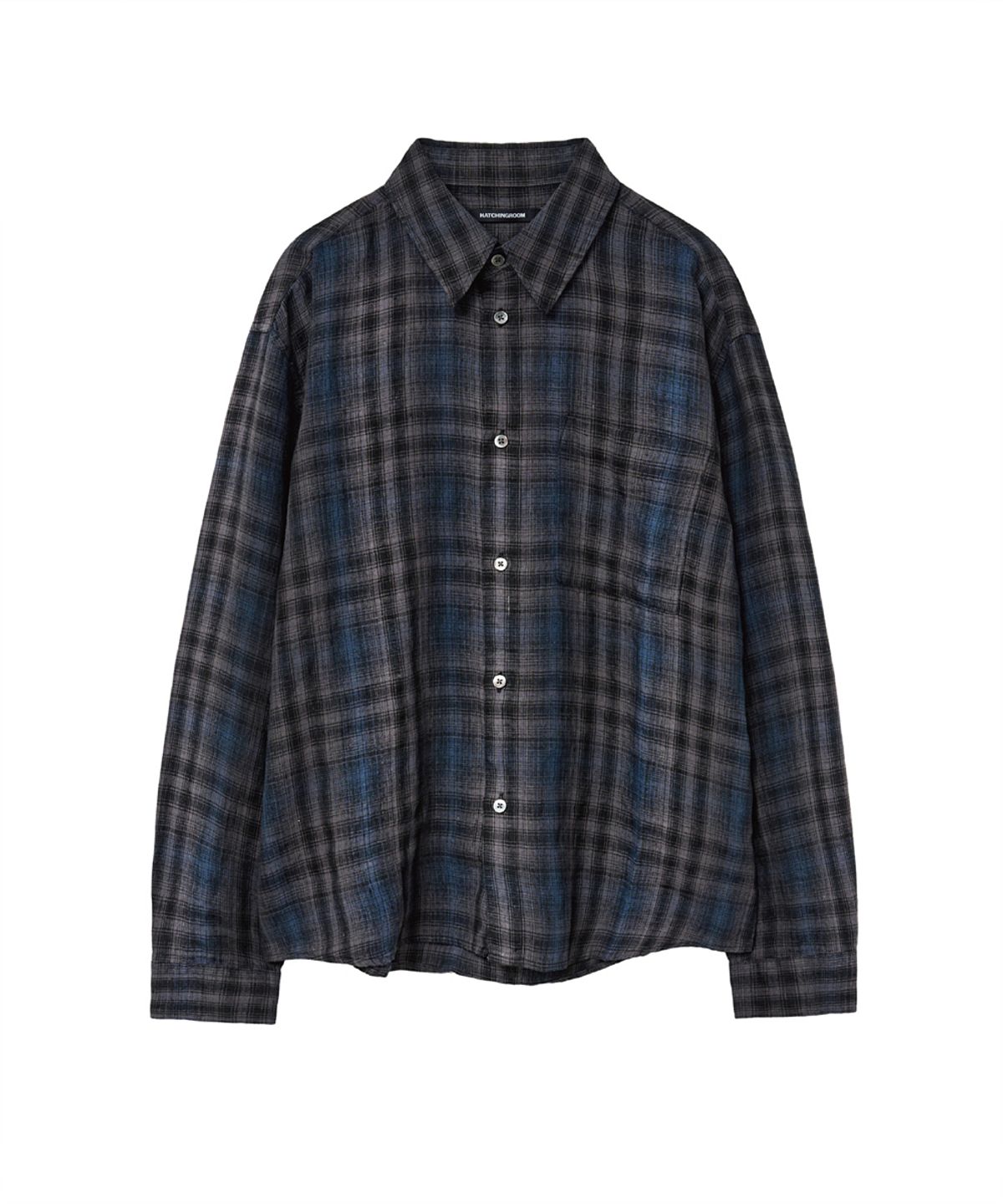 해칭룸(HATCHINGROOM) Museum Shirt Linen Check Charcoal/Blue