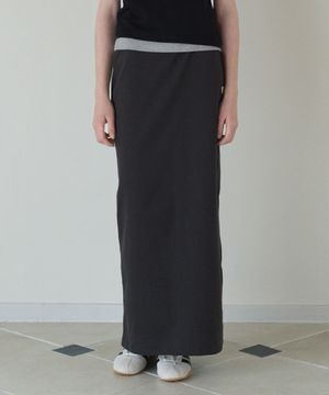 50s EMBROIDERED LONG SKIRT_CHARCOAL
