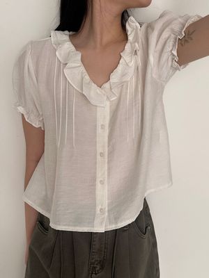 Frill Collar Blouse - 2colors