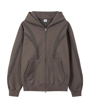 스터드 써저리 후드집업_브라운