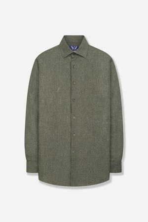 린넨 100 솔리드 일반핏 캐주얼 셔츠 카키YJFMUA596KH