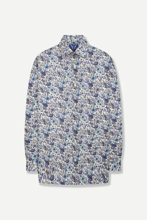 면 100 아트 그래픽 슬림핏 캐주얼 셔츠 네이비YJFSUA574NY