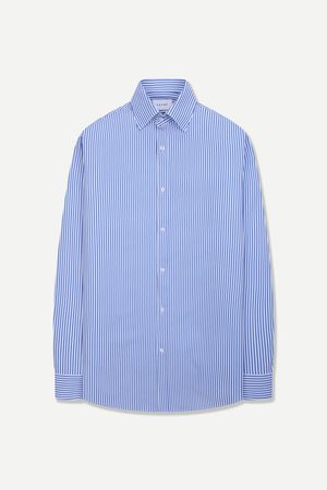 쿨터치 구김적은 런던 스트라이프 슬림핏 셔츠 블루 YJFSIS358BL