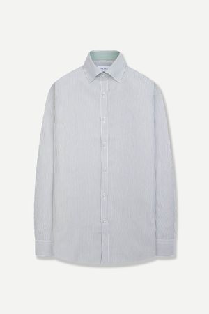 실키 터치 스트라이프 슬림핏 셔츠 그린 YJFSUS554GR