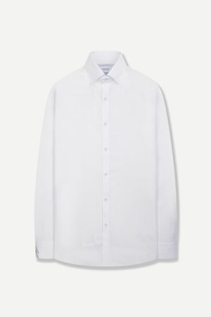 쿨 뱀부 솔리드 자수 슬림핏 드레스 셔츠 화이트 YJFSUS546WH