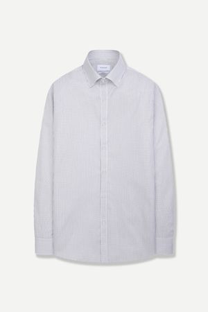 실키 터치 체크 슬림핏 드레스 셔츠 네이비 YJFSUS555NY