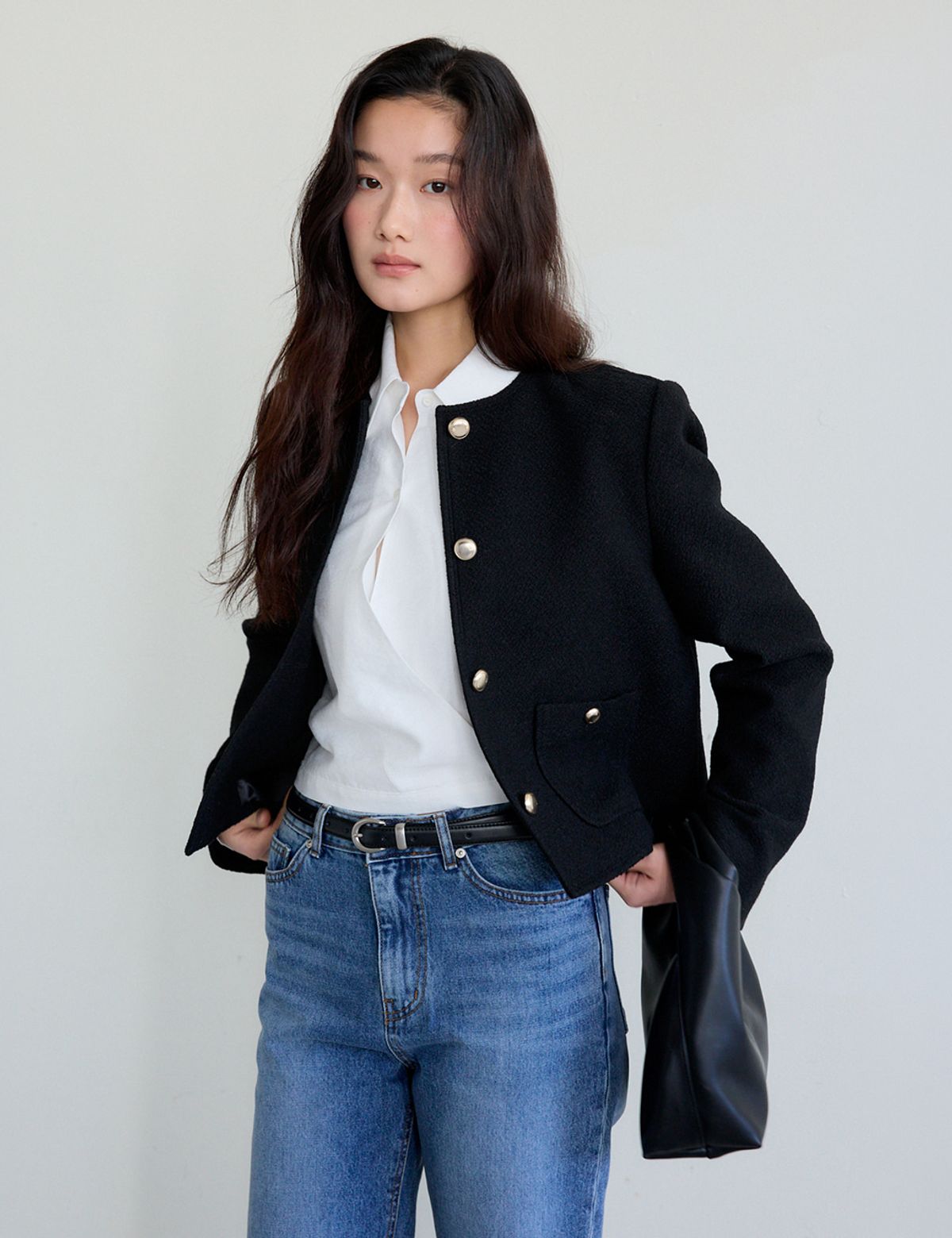 더엘로(THEELO) Round Tweed Jacket (Black)