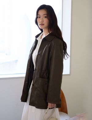 Chic Leather Half Jacket (Brown)