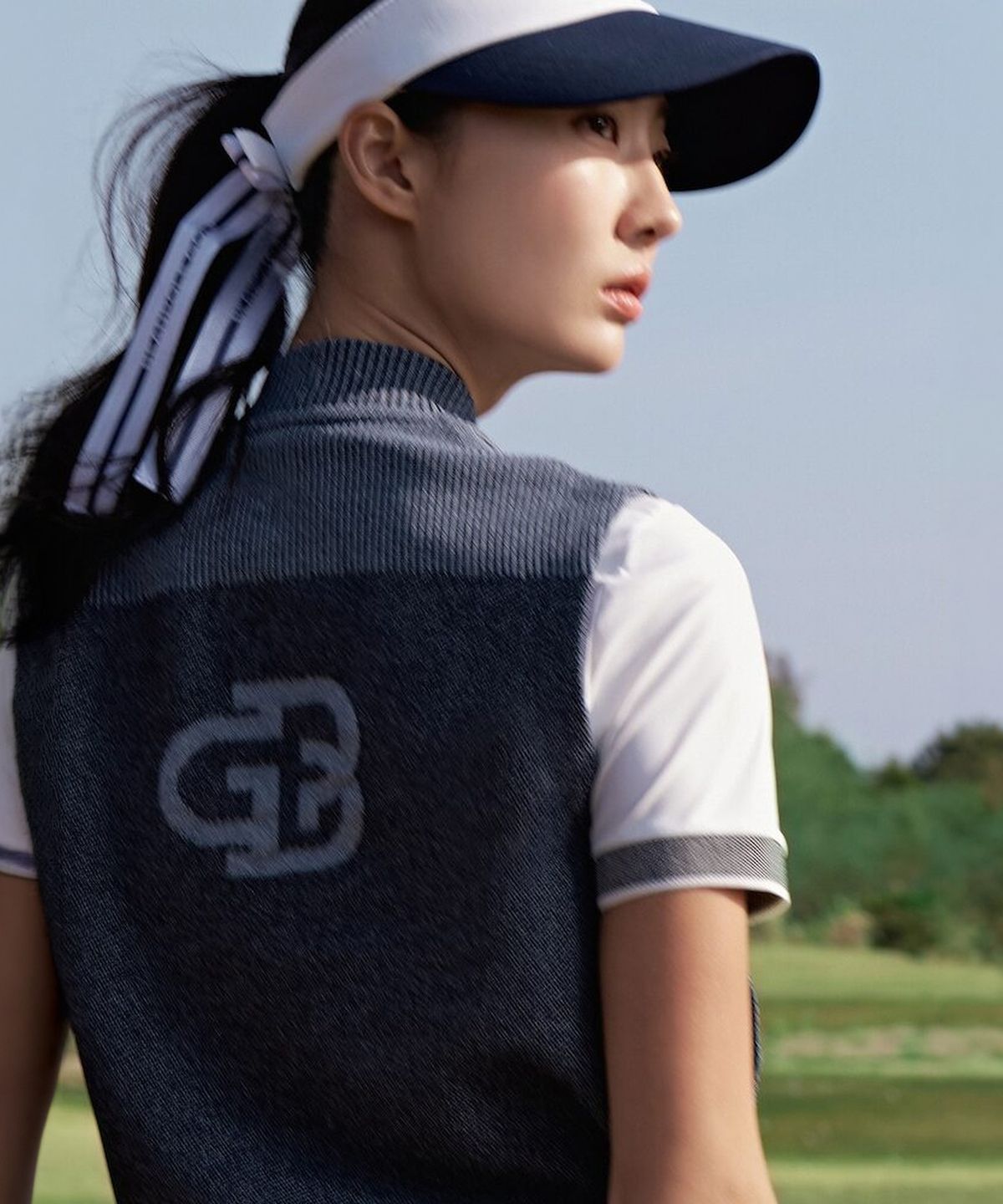 빈폴골프(BEANPOLE GOLF) [B_under] 여성 자카드 모크넥 반소매 티셔츠 - 화이트