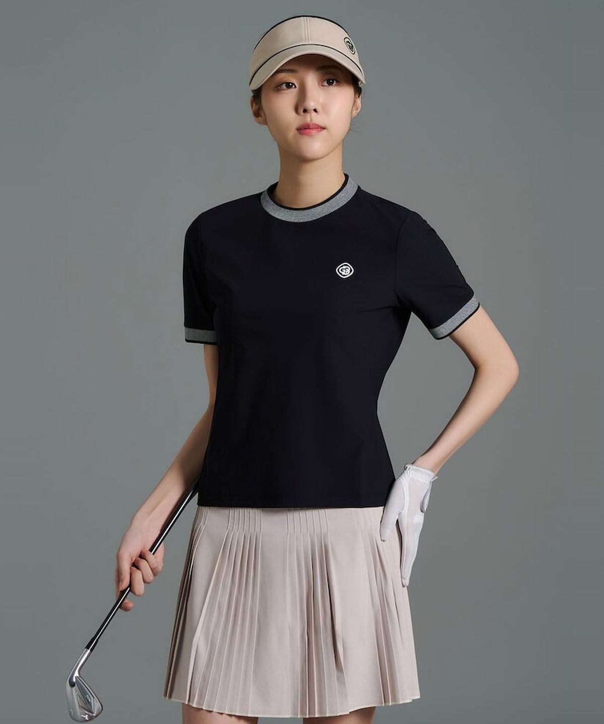 빈폴골프(BEANPOLE GOLF) [B_under] 여성 자카드 모크넥 반소매 티셔츠 - 블랙