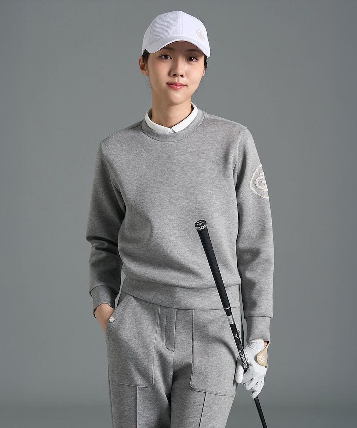 빈폴골프(BEANPOLE GOLF) 여성 라운드넥 블루종핏 긴소매 티셔츠 - 그레이