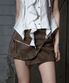 Stud Lace-Up Wrap Skirt (BROWN)